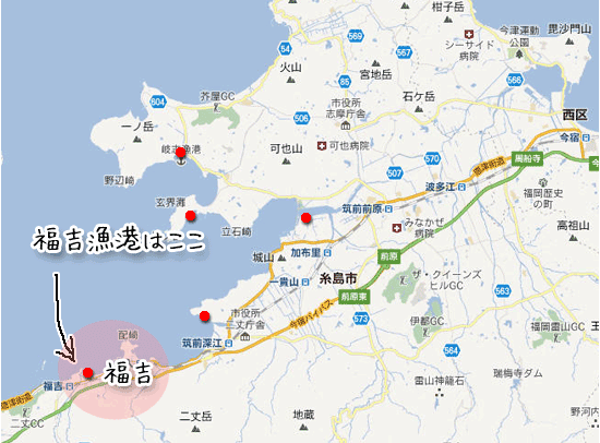 福吉漁港漁港の牡蠣小屋の地図